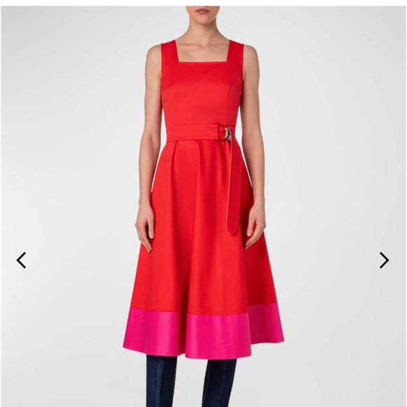 🆕 Akris Punto Beige/Orange Cotton Colorblock Midi Dress - Picture 2 of 15